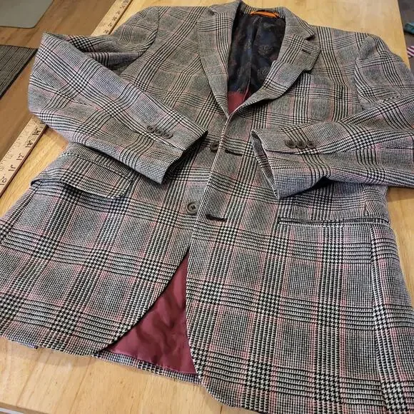 Tallia Wool Plaid Blazer pockets 19" P2P 27" long lined 3 button cuff - Picture 1 of 13